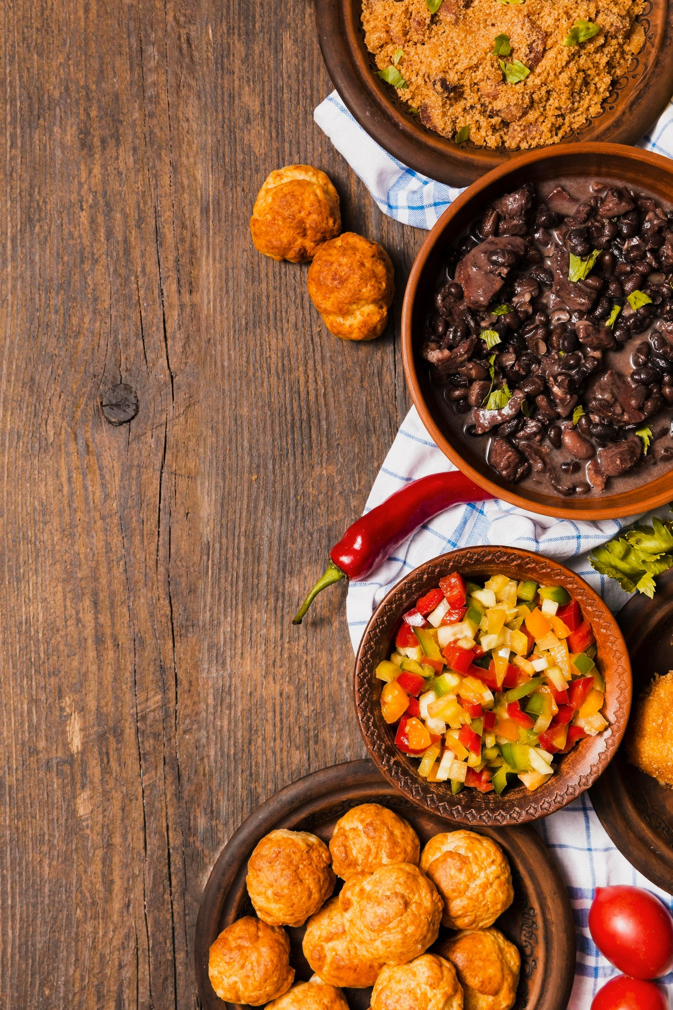 Detalhes da mesa e da comida